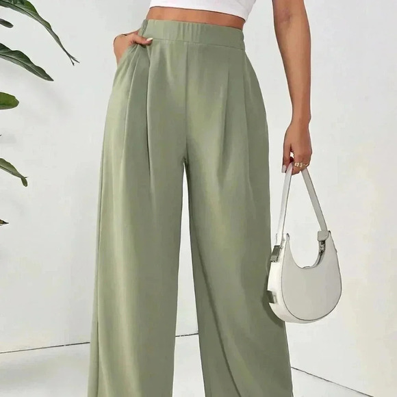 Green Casual Women's Basic Solid Color Long Pants - Picture 6 of 6